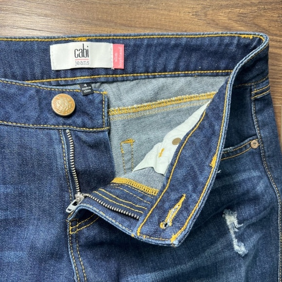 Cabi Women's 4 Slim Boyfriend Jeans Dark Blue Wash Distressed Denim Stretch 3045 - Picture 7 of 14